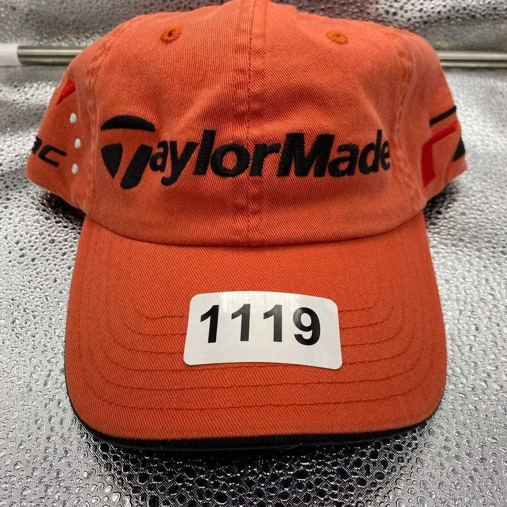 TaylorMade Golf Hat Men L/XL Orange Embroidered Logo Stretch‎ Fit Cap